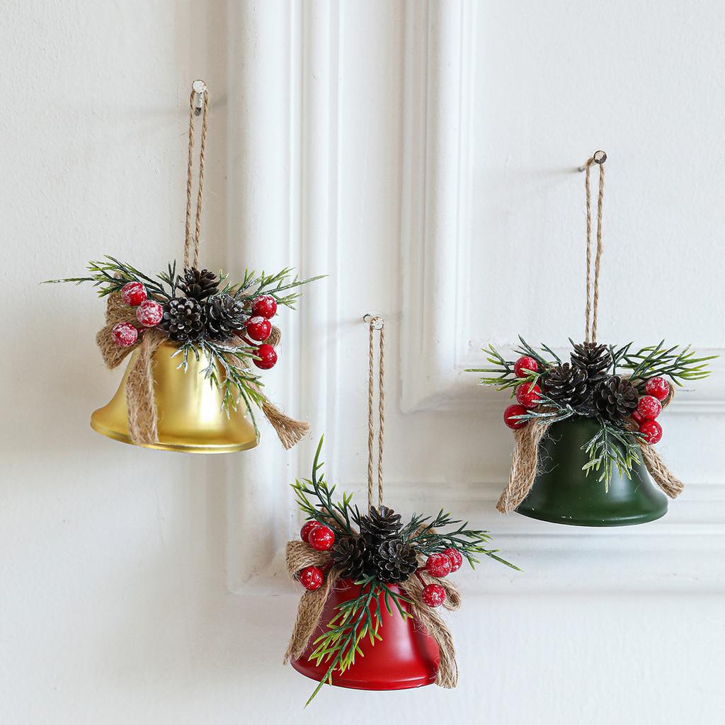 Wrought Iron Christmas Bell Light Wall Hanging Door Hanging Red Fruit Christmas Tree Hanging Decoration Ornaments