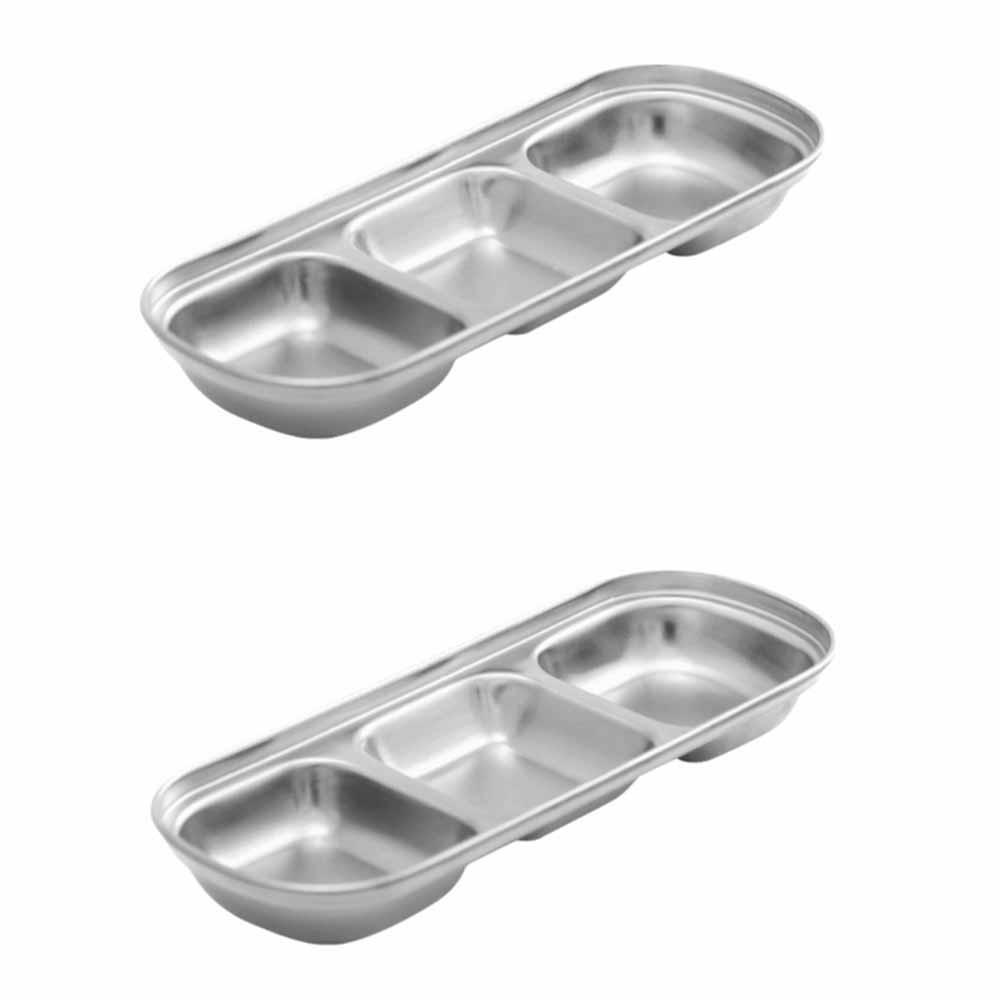2Pcs 2/3/4 Grid Seasoning Dish Stainless Steel Sauce Plate  Restaurant Use
