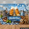 Oktoberfest Backdrop, German Beer Mugs, Pretzels & Bavarian Hats, Blue & White Checkered Wheat, Themed Party Photo Booth Background