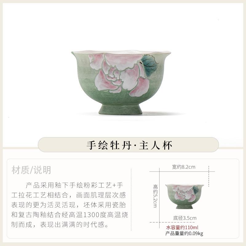 Creative Peony Hand Painted Teacup Master Cup High-end Teacup Gift Box Pu'er Teacup Personal Cup A Pair of Gifts