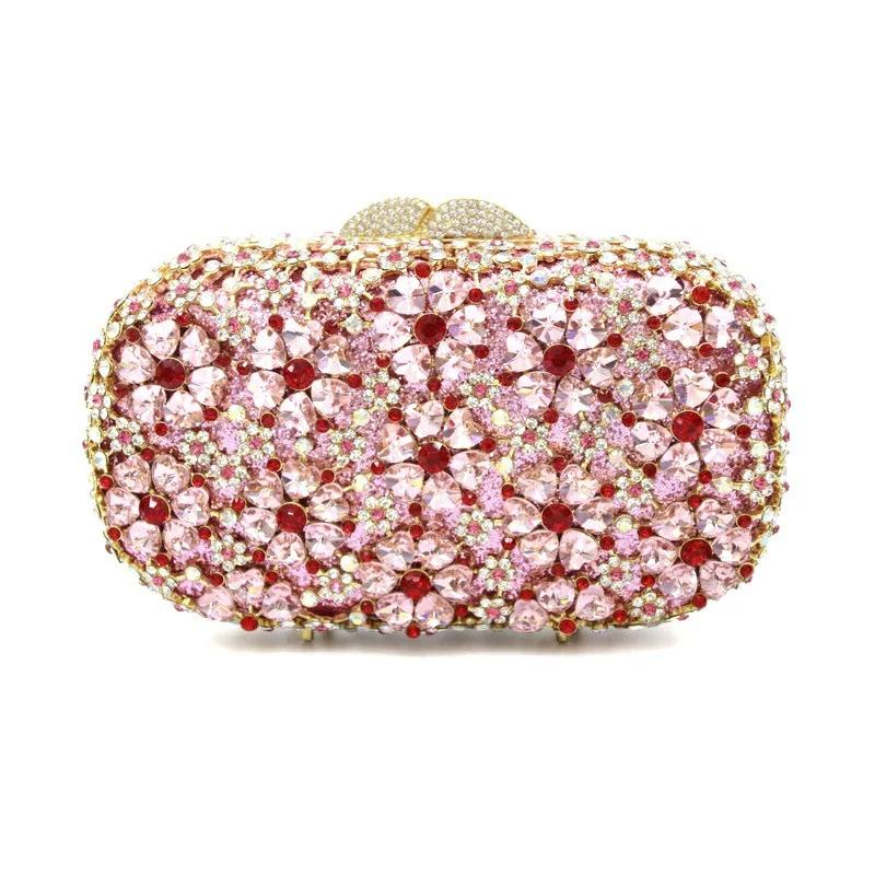 

Flower Rhinestone Evening Bag WHTUOHENG Diamond Purses Handbags Women Green/Gold Crystal Clutches Lady Wedding Clutch Purse 17cmX10cmX5cm розовый