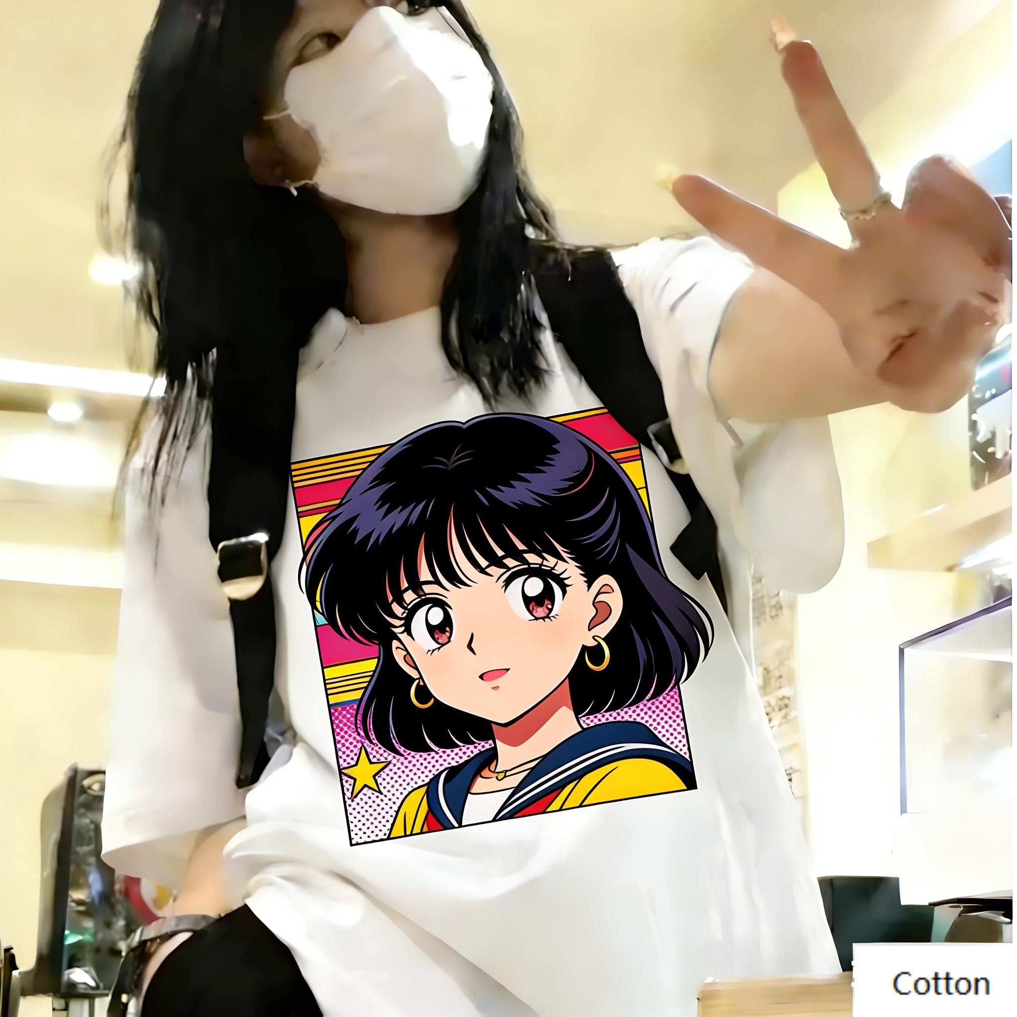 Sweet Style Unisex Cotton TShirt Featuring Cute Blonde Twin Tail Anime Girl Design Retro Anime Style Top for Trendy Individual M