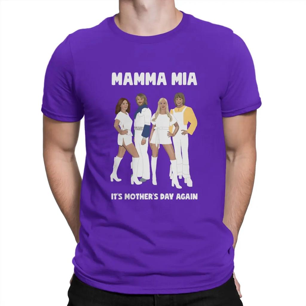 Fashion Mamma Mia Music T-Shirts for Men Round Neck 100% Cotton T Shirt A-ABBA Band Short Sleeve Tee Shirt Birthday Present