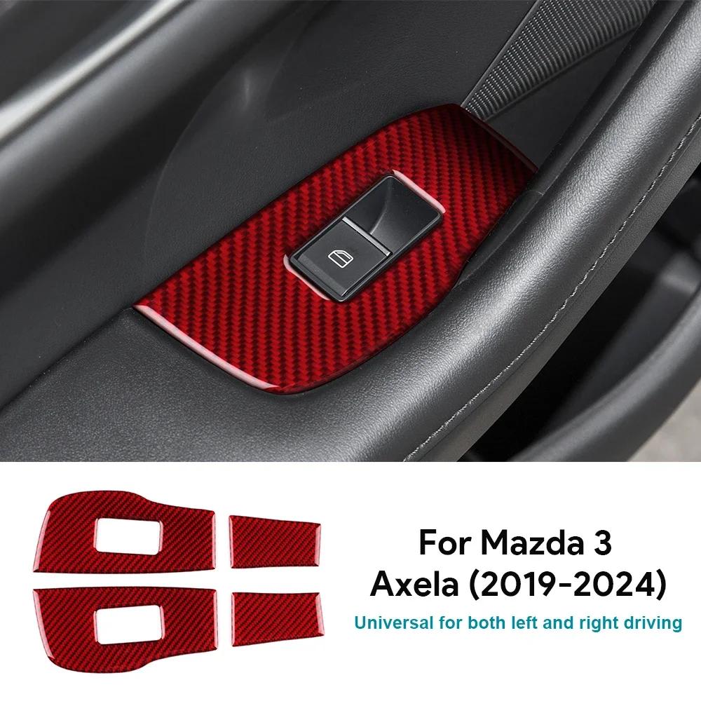 Carbon Fiber Style Interior Sticker for Mazda 3 BP Axela 2019-2025 Window Lift Frame Panel Red Carbon / For Mazda 3 2019-