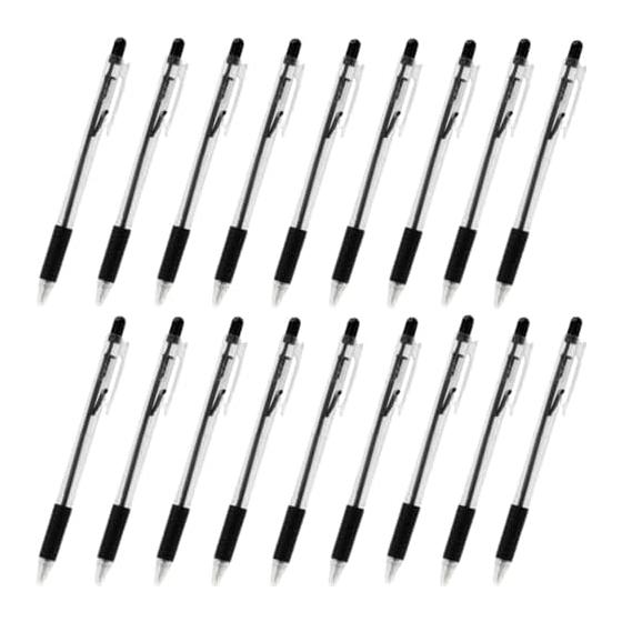 20 Black Oil-Based Retractable Ballpoint Pens (0.5mm) - 2 Packs of 10, Easy-Grip Rubber, One-Touch Push Storage, Clip for Easy Attachment