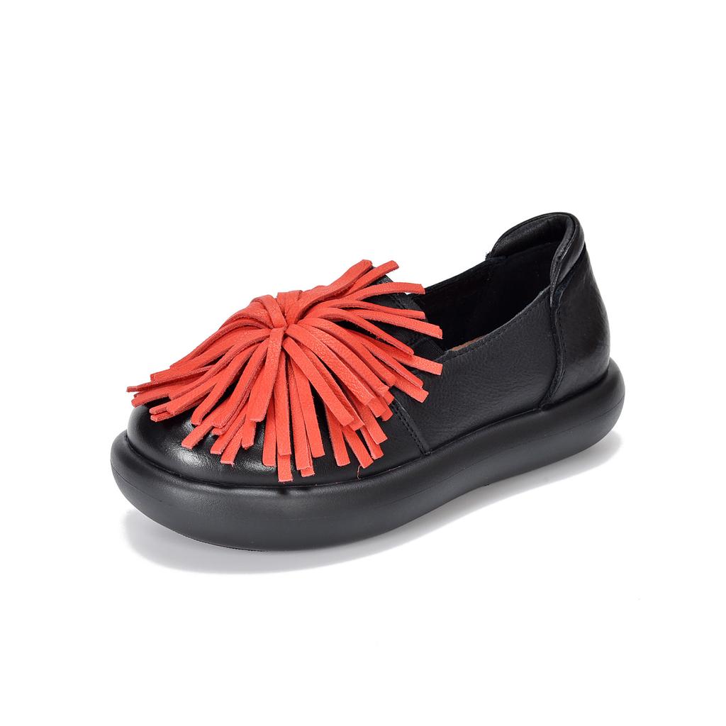 Johnature Genuine Leather Thick Soled Women's Shoes Comfortable Retro Handmade Tassel Slip-on Shoes