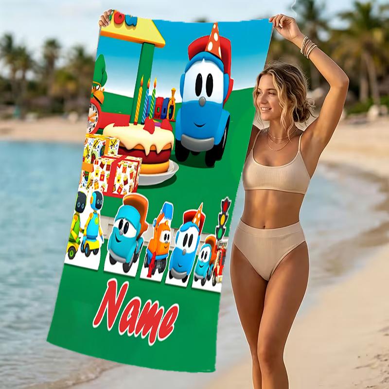 Customizable personalized beach towels Leo the Truck themed designs.Suitable for the beach, yoga, sports;ideal as beach accessories