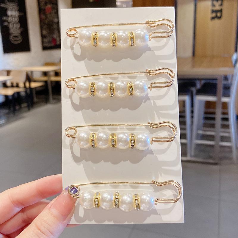 Detachable Pearl Brooch Pins Fastener Pants Pin Decoration Button Clips Sewing-Free Buckles for Jeans Waist Extender Safety Pins