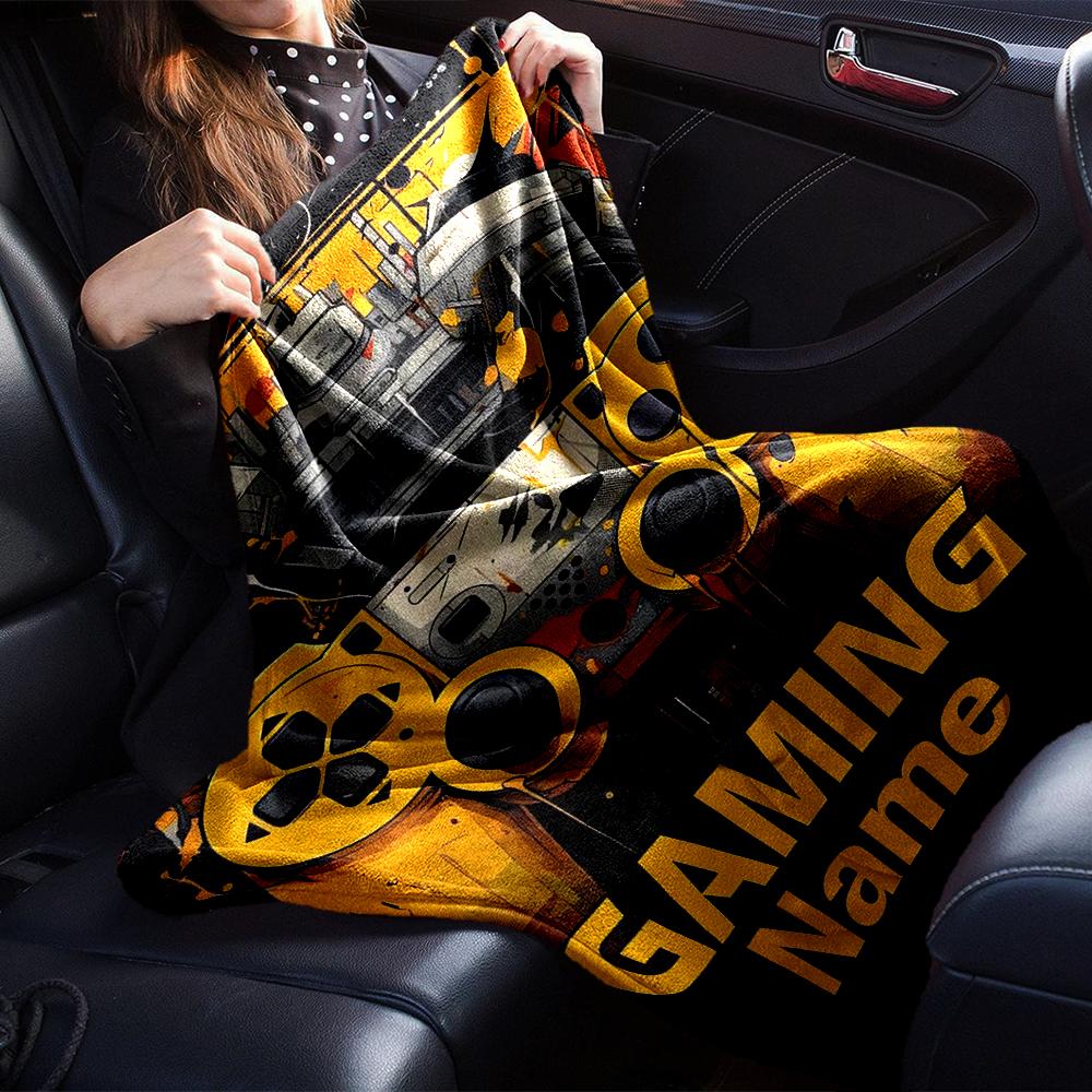 Custom Name Game Controller Theme Printed Blanket - Perfect for Couch, Bed, Travel & Outdoor Use | Machine Washable, Cozy & Durable.