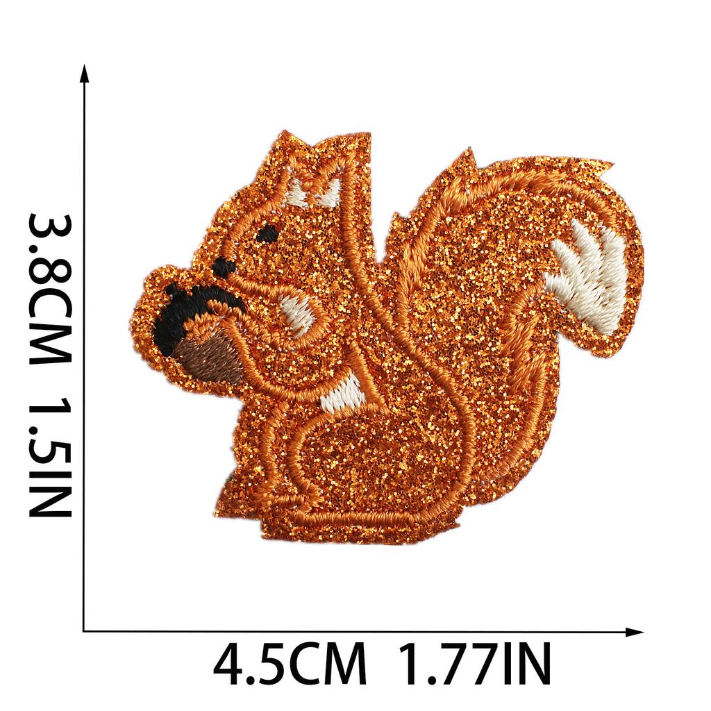 Christmas Theme Embroidery Cloth Sticker Cartoon Apple Patch Sticker Glitter Powder Material Little Squirrel Computer Embroidery Label