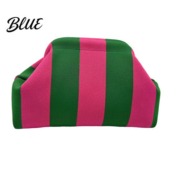Beach Vacation Bag Woven Striped Clutch Purse for Woman Large Capacity Cosmetic Pouch Portable Knit Dumpling Bag Kiss Lock Handbag Evening,