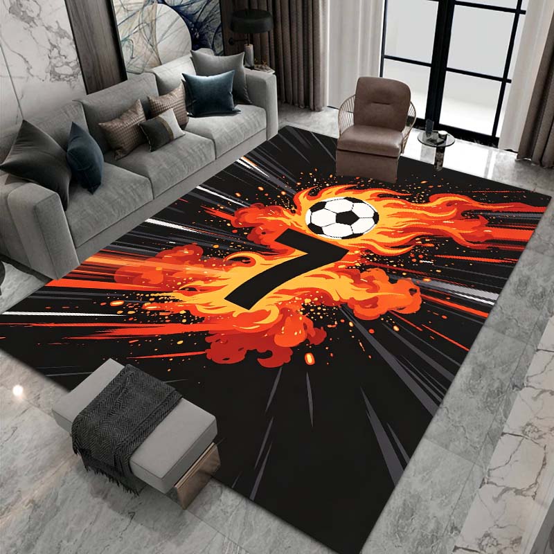 Red and Green Color-Block "Number 7" Soccer Rug – Minimalist Geometric Sports Floor Mat – Non-Slip Large Rug for Boys' Bedrooms and Teen Rooms