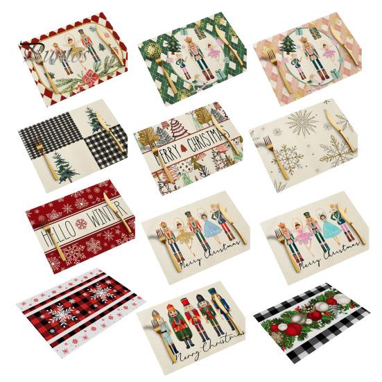 Sturdy Hemmed Table Linens Christmas Mat, Heat-Resistant Faux Linen Placemat, Non-Slip Heat Resistant Pads Washable for Holiday Dining Party Decor Non