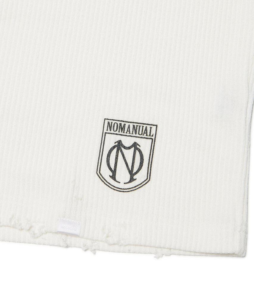 Nomaenyueol Emblem Damaged Knit Long Sleeve Tee - White