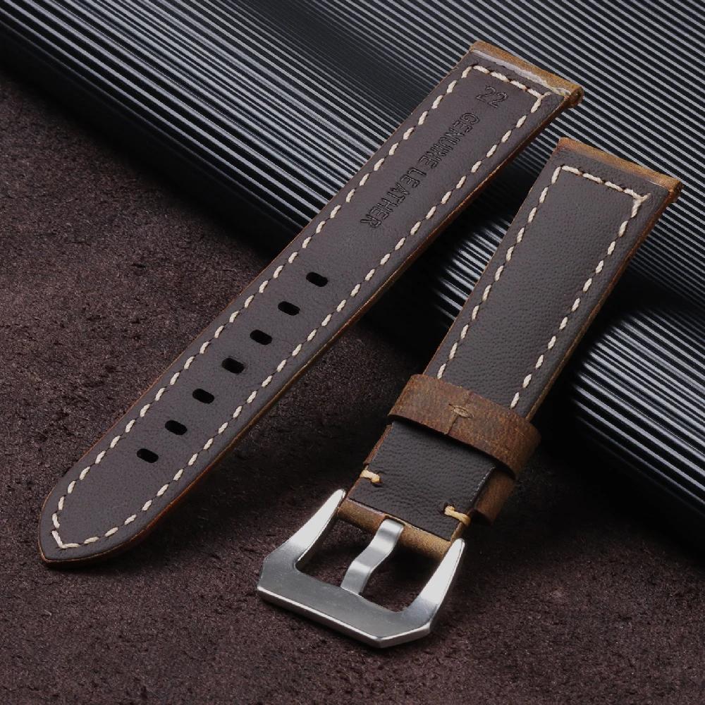 High Quality Genuine Calfskin Watch Strap 20mm 22mm 24mm 26mm Watch Band Vintage Soft Cowhide Leather Wristband Matte Bracelet