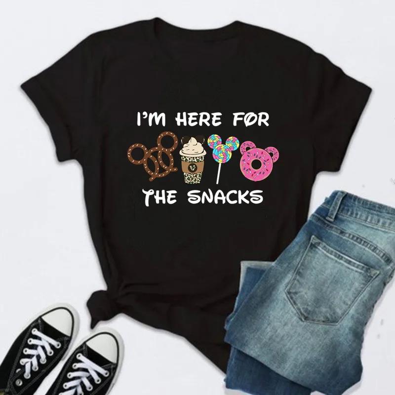 Cute I'm Here for the Snacks Tops Women Clothing Summer Short Sleeve Female T-shirt Casual Tops Y2k Streetwear