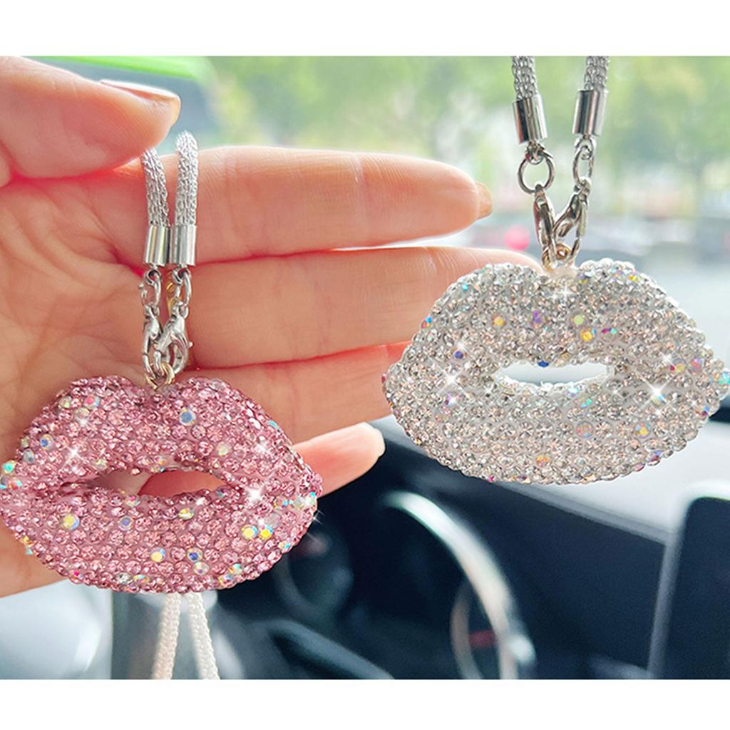 Bling Lip Diamond Crystal Rear View Mirror Charm Car Interior Decoration Pendant Fashionable Rear Mirror Charm for Women