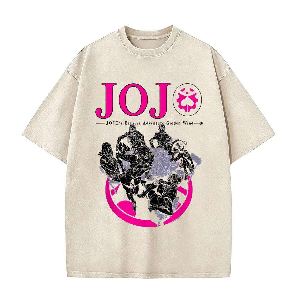 Washed Vintage Anime Jojo Bizarre Adventure Tshirt Retro Manga Giorno Giovanna T Shirts Men Casual Cartoon Oversized Tshirts
