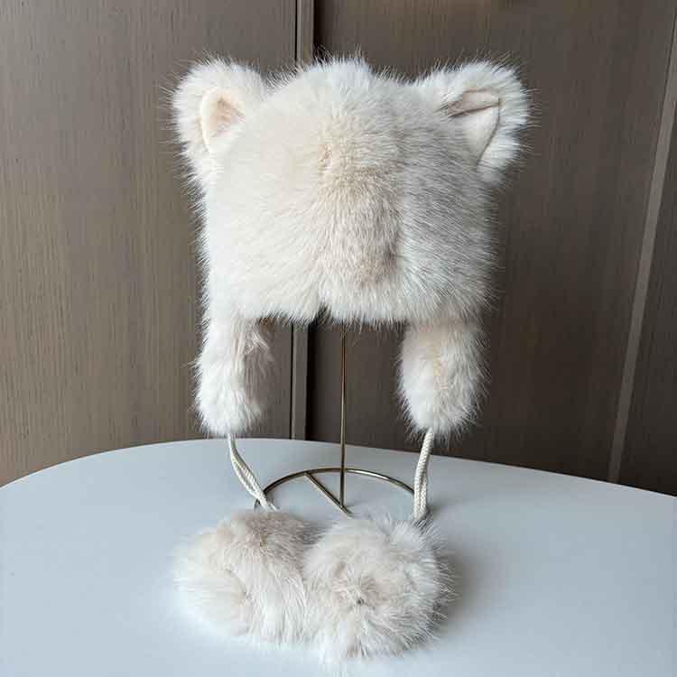 Ladies Cute Fox Ears Lei Feng Hat Winter Thickened Hanging Ball Ear Hat Student Travel Warm Plush Hat