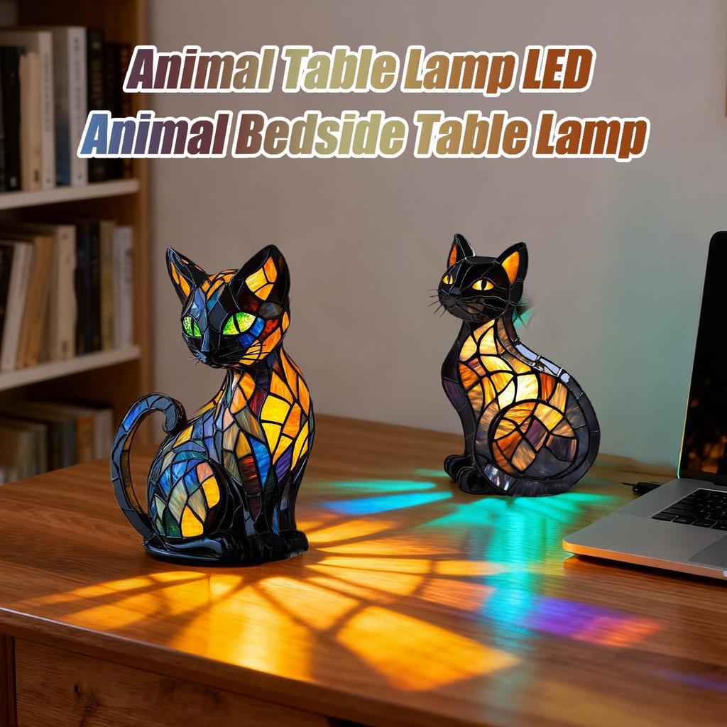 Cat Lamp Cat Bedside Lamp Led Nightlight Resin Sculpture Spooky Home Decor for Indoor Shelf Apartment Bedroom Bedside Nightstand