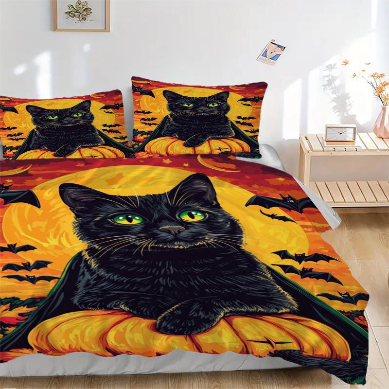 

3pcs Black Cat Duvet Cover Set - Includes 1 Duvet Cover and 2 Pillowcases, No Quilt Core, All-Season Home Decor yy251111078 135x200cm