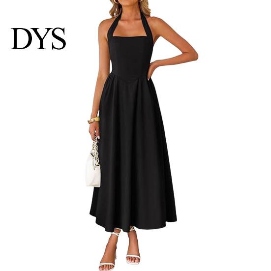 Women Dress Women's Halter Midi Dress, Summer Sleeveless Backless A-Line Long Square Neck Vacation Beach Sundress