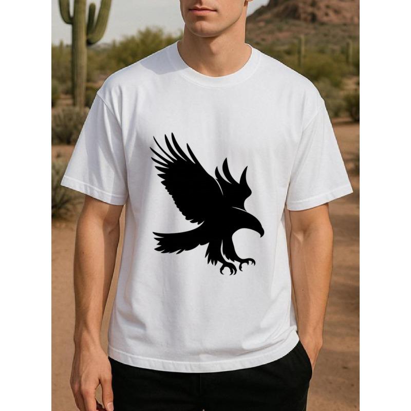 European sizes Powerful American Sporty Eagle Silhouette Men's Printed Short-sleeved Shirt, High-quality  One-piece T-shirt
