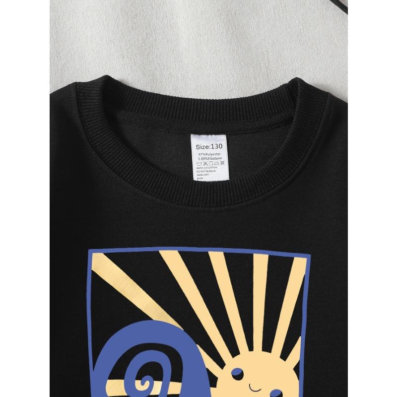 European sizes Girls' Long-Sleeve Round Neck Sweatshirt "Dream Chaser Sun" Print, Spring/Autumn, Casual, Daily & Sports.