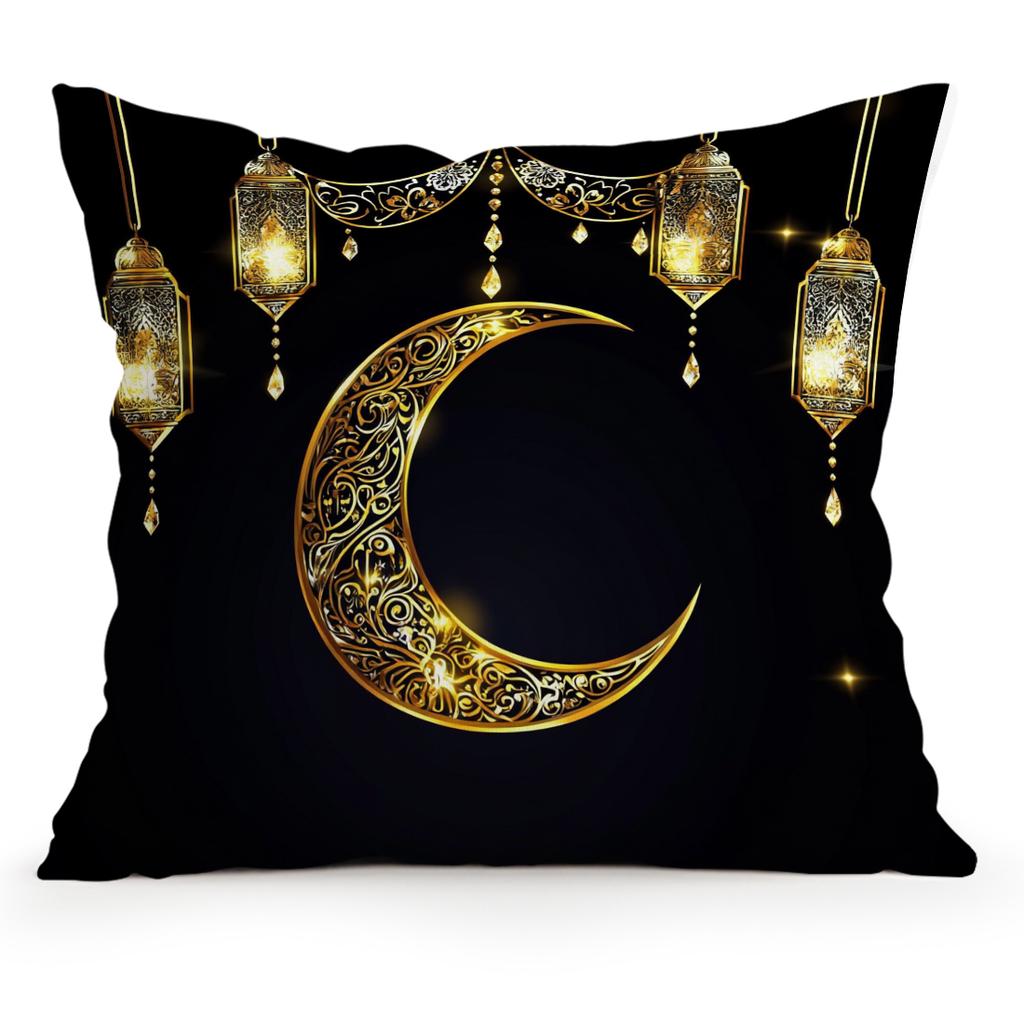 Golden Crescent During Ramadan Pillowcase Bedroom Sofa Cushion Cover 100% Polyester Living Room Cushion Pillowcase Home Decor