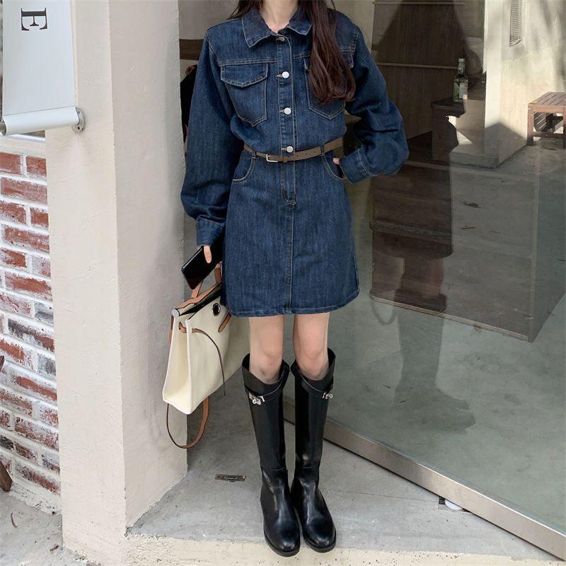 Retro Plus Size Denim Suspender Skirt: Age-Reducing, Waist-Slimming Autumn/Winter Dress for Women