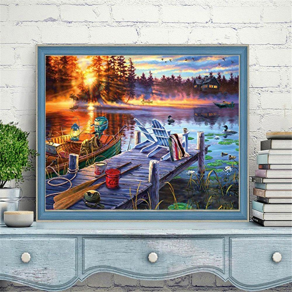 Diamond Painting 5D DIY Landscape Sunset Sea Cross Stitch Full Round Drill Embroidery Mosaic Home Room Decor Gift