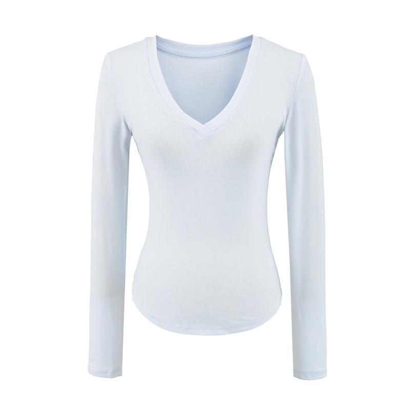 Korean V-Neck Long-Sleeve Slim Fit Sheer T-Shirt for Women - Autumn Essential