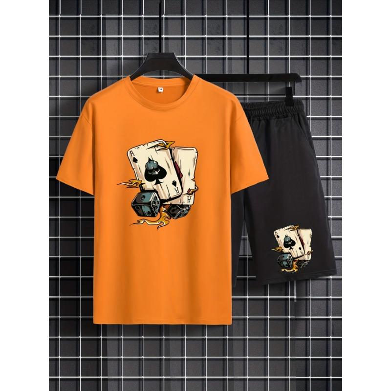 Summer Outdoor Men's Dice Spade Set Comfortable Casual Round Neck T-shirt Loose Short Men's Fashion Sports Summer Children's Set