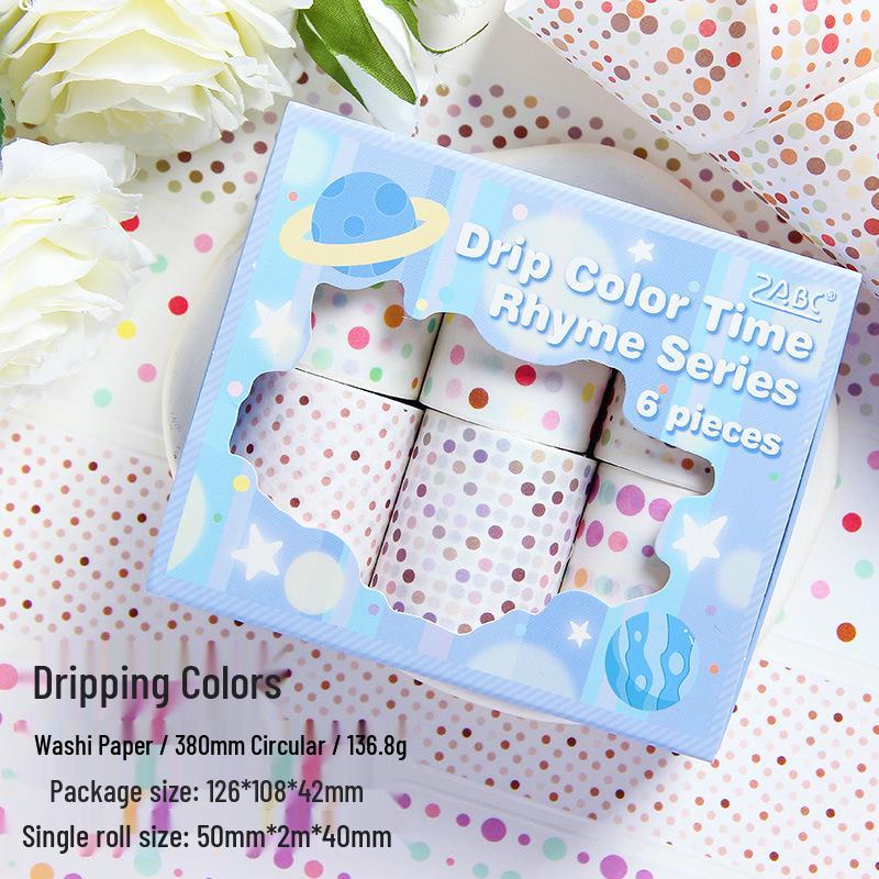 ZABC Border Box Set: Colorful Dots DIY Decoration Tape - 6 Rolls, Drip Color Rhyme Series