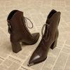 Dames Hoge Hak Laarzen Temperament Puntige Leren Laarzen Mode Casual Enkellaarsjes voor Dames Hoge Hakken Korte Laars Botas Mujer