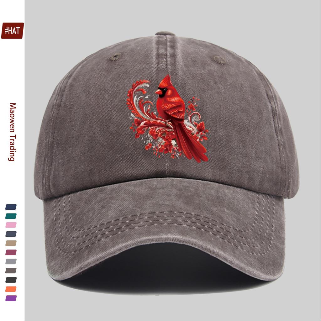 Pc Vibrant Red Cardinal Bird Print Baseball Cap Red Robe Design Trucker Hat Comfortable Lightweight Papa Cap Dad Mom Beach P