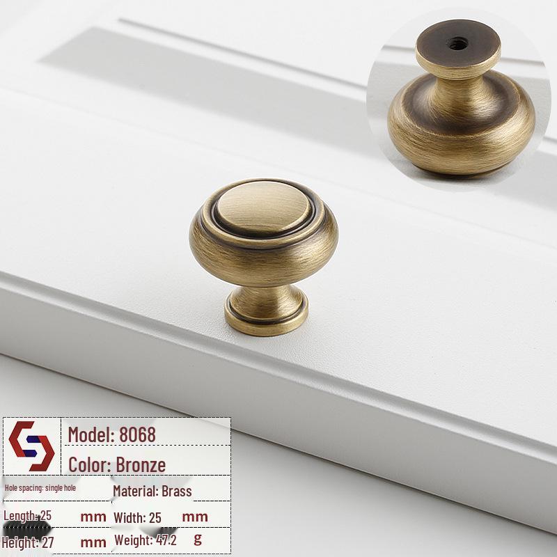 Vintage Brass Handle for Wardrobes, Cabinets, Drawers, and French Doors - Single Hole Light Luxury Style Furniture Hardware