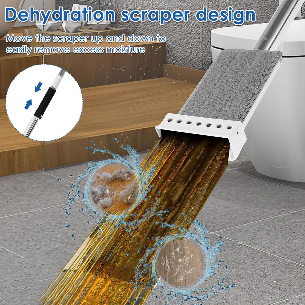 Flat Floor Mop 360 ° Rotating Floor Mop Extra Large Length 137 Cm Wet and Dry Hands-Free Dust Mop for Kitchen Living Room