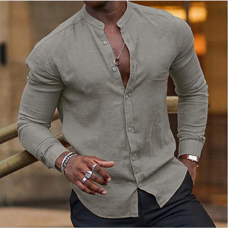 

European and American Men s Four-season Shirt Long-sleeved Casual Business Shirt Daily Solid Color Clothing S серый