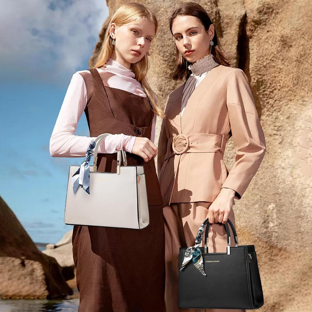 NICOLE & DORIS Damen Handtasche mit großer Kapazität und Fächern, Wasserdicht, Umhängetasche mit Schal, 2-Wege Schultertasche, Standfest, PU-Leder mit