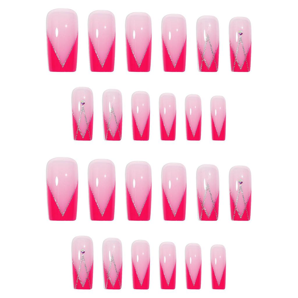 European Square Rhinestone French Manicure, 24 Removable Wearable Nails