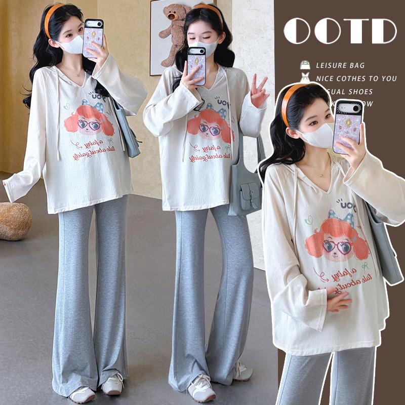

Maternity Spring/Summer Sun Protection Hooded Top & Flared Pants Set - Plus Size M