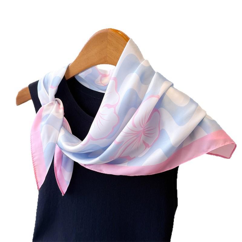 Corrugated flower printing high-end silk scarf simulation silk square scarf shawl versatile neck small square scarf headscarf scarf female