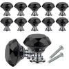 Black Crystal Furniture Knobs 30 Mm - Set of 10 with Screws