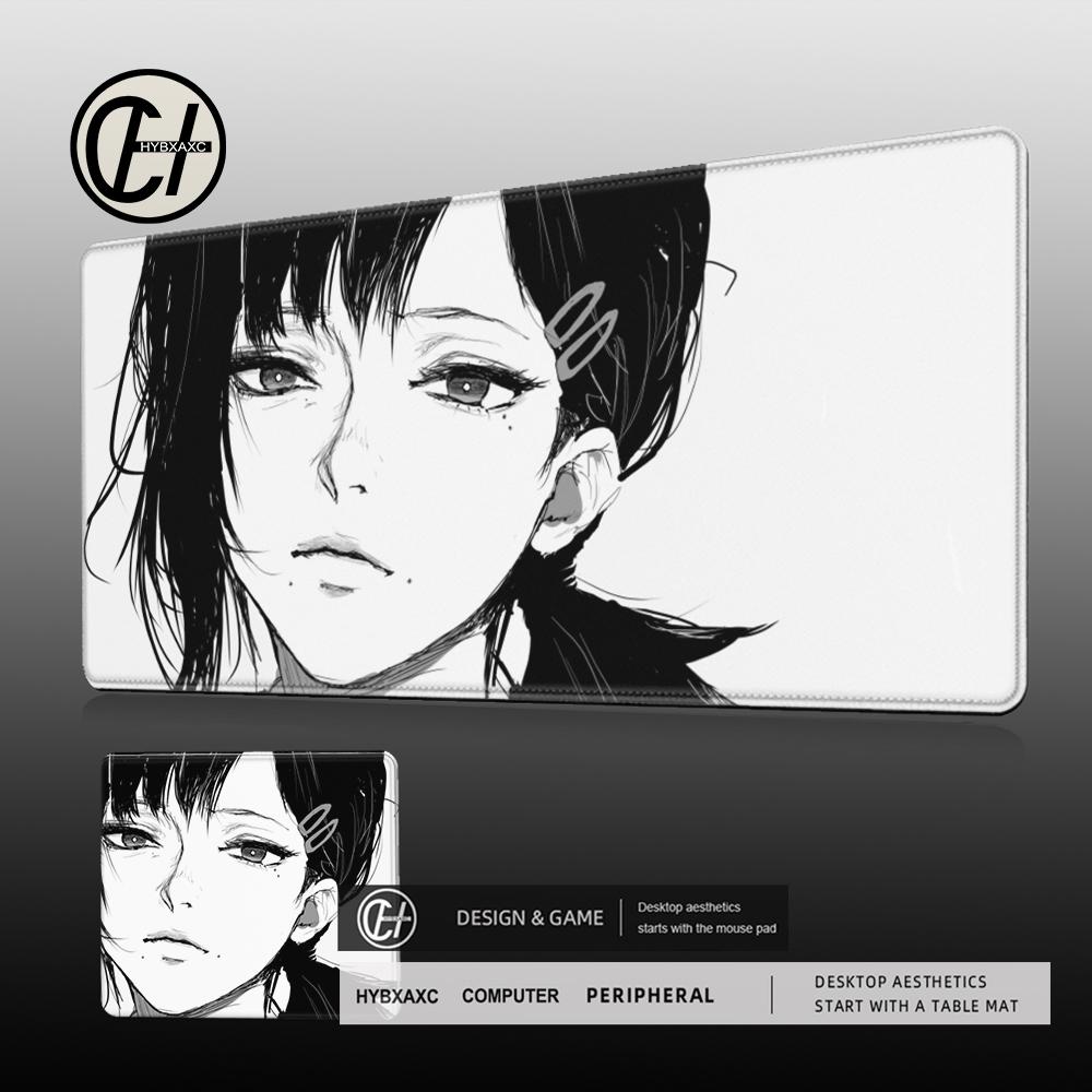 Black And White Anime Girl Mouse Pad Pc Accessories Keyboard Mouse Carpet AntiSlip Gamer Mousepad Makima Large Laptop Desk Mat