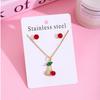 Strawberry Cherry Inlaid Necklace & Earrings Set, Light Luxury Design, 304 Stainless Steel Clavicle Chain for Women