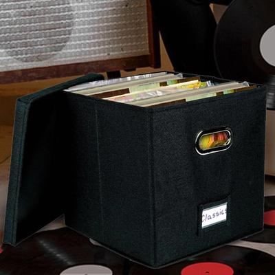 Vinyl Record Storage Box for Up To 50+ 12-Inch Albums Records Crate LP Album Storage, Fabric Storage Boxes with Lids