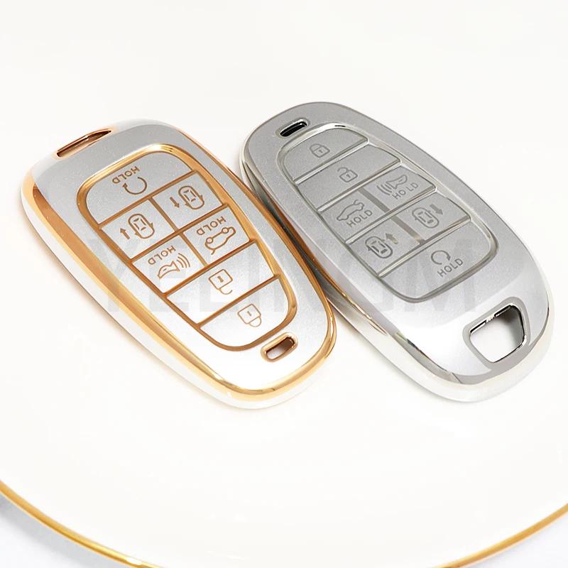 Car Key Case For Hyundai Key Fob Cover Keychain For     Sonata Santa Fe Tucson Nexo Palisade 7 Buttons