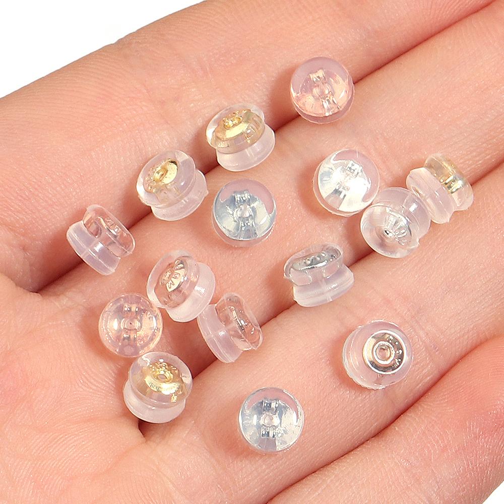 10pcs Silicone Rubber Ear Back Stoppers Hamburger Ear Plugs For Jewelry Making DIY 18K Gold Plated Brass Earring Filled Supplies