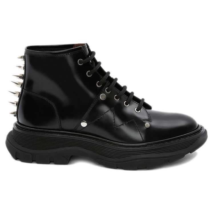Alexander McQueen  Tread Slick Lace Up Boot Black Spikes Women Sneakers Silver 685692-WHZ85-1081